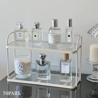 #ストライプ模様 デスクトップ 二段 収納 ラック 全2色