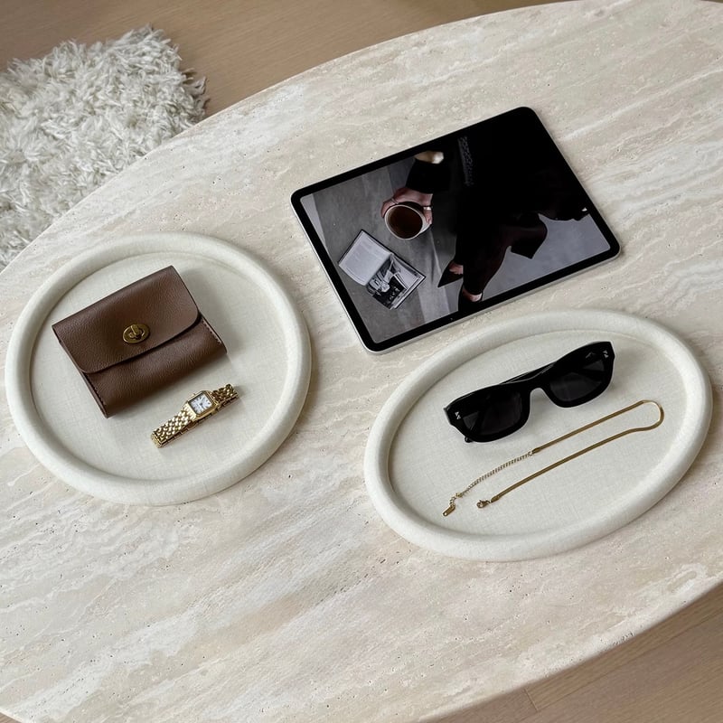 ラウンド用品・アクセサリー **occhi** PUレザー ラウンド オーバル シンプル アクセサリー トレイ 全2種