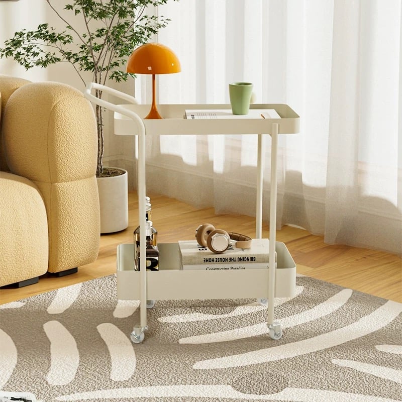 持ち手 キャスター付き アイアン 二段 サイドテーブル 全2色 ワゴン