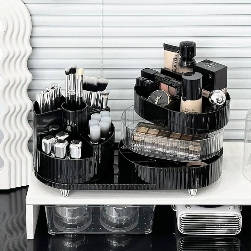 360度 回転 ブラシスタンド付 スライド コスメ 収納 トレイ 全2色 | 70PARK