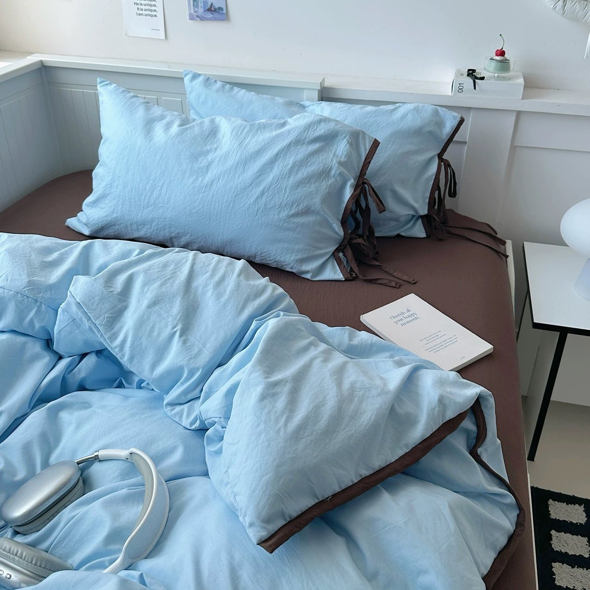 ロマプリ ギンガムチェック柄 ブルー 水色 布団カバー3点セット