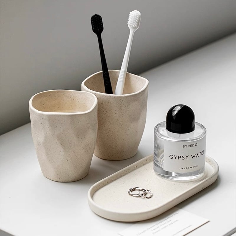 ナチュラル セラミック オーバル型 アクセサリー トレイ 小物置き