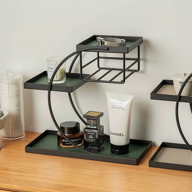 アイアン レザー スクエア カーブ 収納 三段 トレイ 全3色 ラック