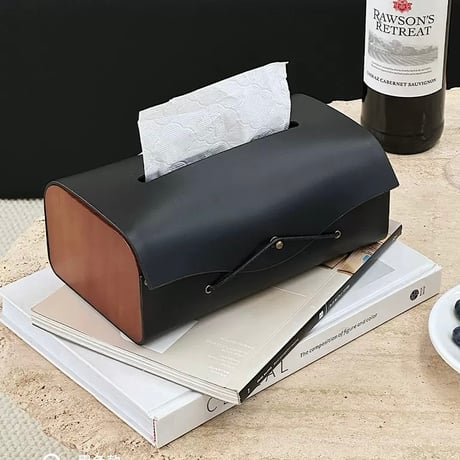 #サイド ウッド フェイクレザー シンプル ティッシュケース 全3色