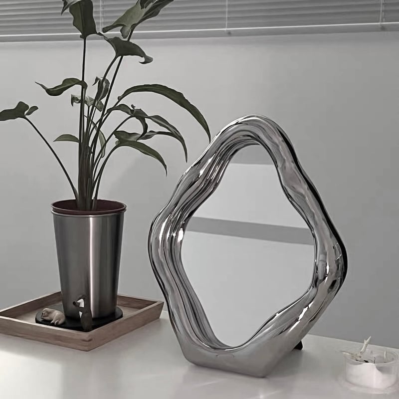 シルバー ニュアンス フレーム ミラー 鏡 卓上 壁掛け | 70PARK