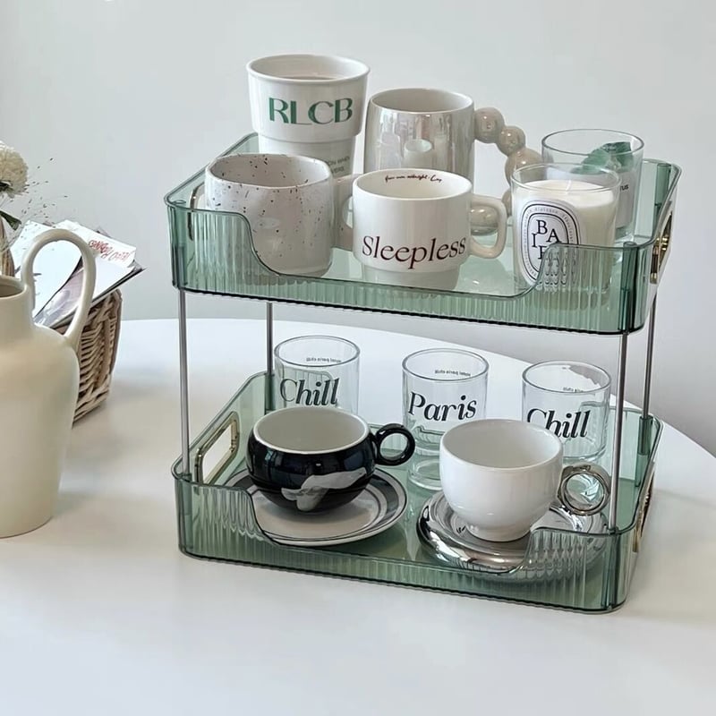 クリア ストライプ模様 2段 コスメ 収納 ラック 全2色 | 70PARK