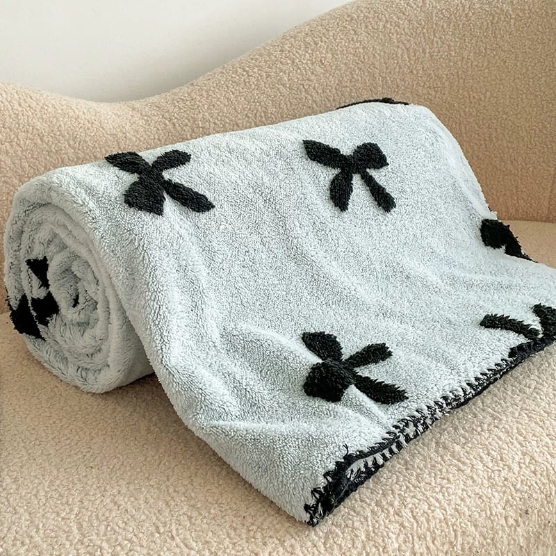 ブルー リボン パターン ステッチ ブランケット 150×200 膝掛け | 70PARK