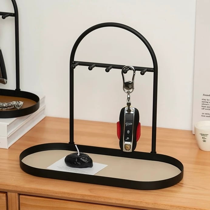 アイアン レザー オーバル型 アクセサリー 鍵 スタンド トレイ 全2色