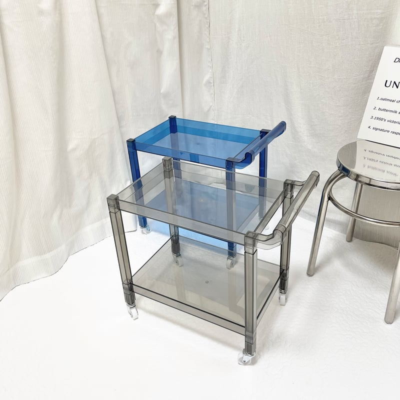 即納】#クリアカラー 二段 収納 ラック ワゴン 全2色 サイドテーブル