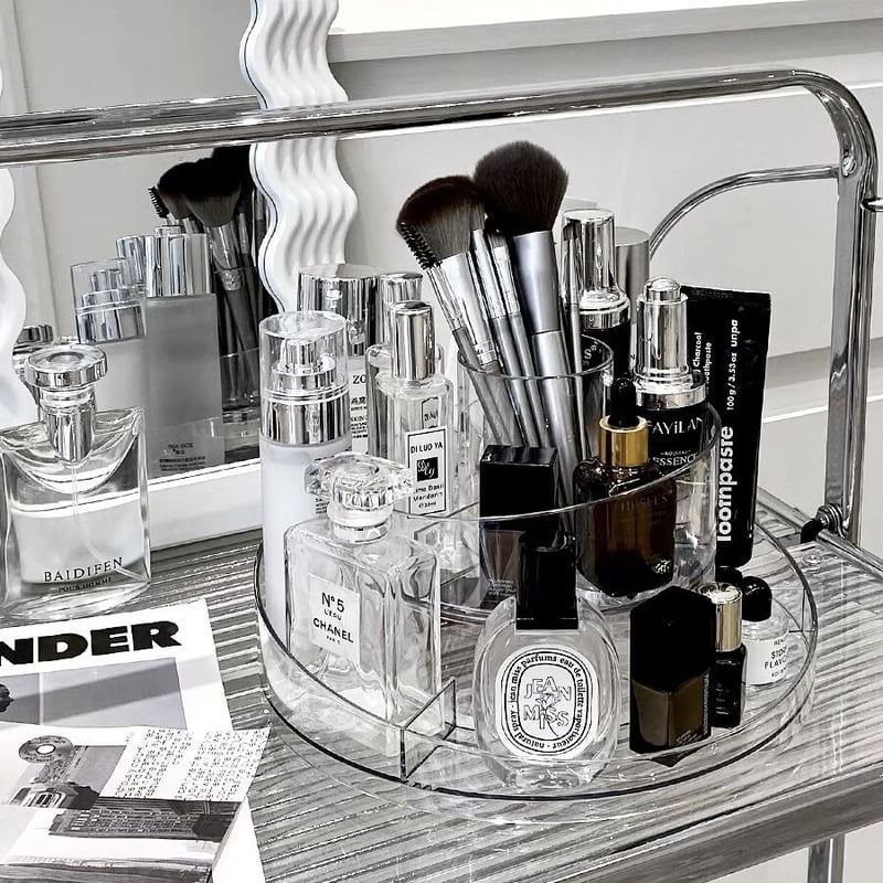 360度 回転 クリア ラウンド コスメ 収納 トレイ | 70PARK