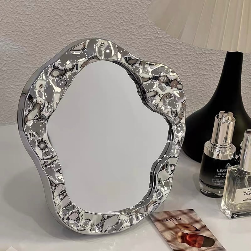 シルバー デコボコ 卓上 ミラー 全2種 鏡 トレイ | 70PARK