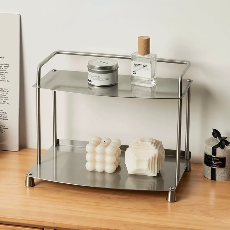 シルバー ディスプレイスタンド 2段棚付き vivienne-style_87127ds