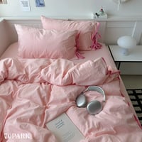 #ピンク サイドリボン 無地 パイピング 布団カバーセット 全2サイズ ベッドカバー オールシーズン 通年