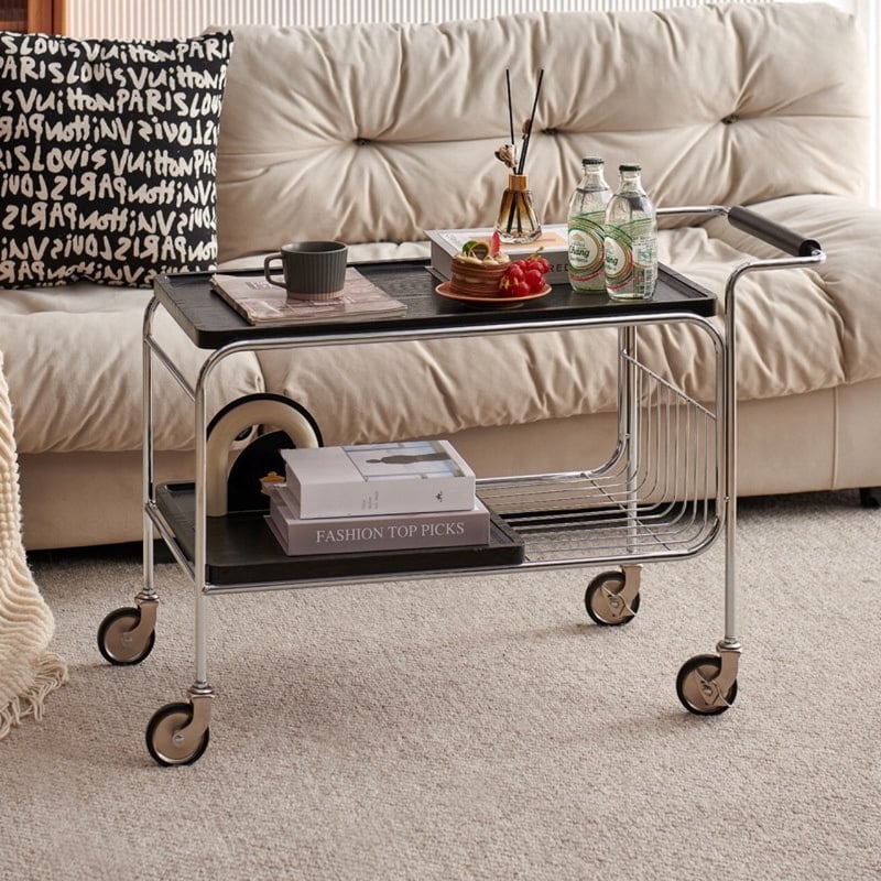 キャスター付き ステンレス 二段 サイドテーブル 収納 ラック 全2色