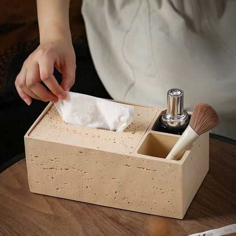 #多機能 トラバーチン風 ティッシュケース 全3色 リモコン 収納 小物入れ