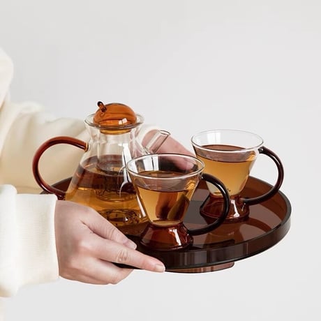 #アクリル ラウンド カフェトレイ ブラウン トレー
