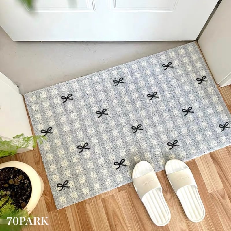 リボン チェック柄 玄関 マット 全3色 50×80 泥落とし | 70PARK