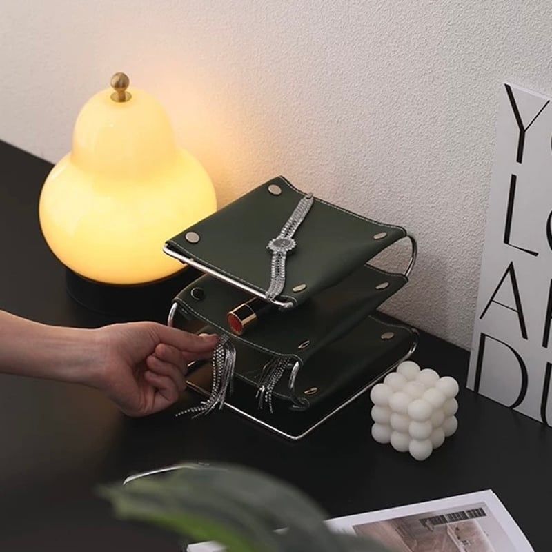 シルバー フレーム 三段 レザー アクセサリー トレイ 全4色 小物置き