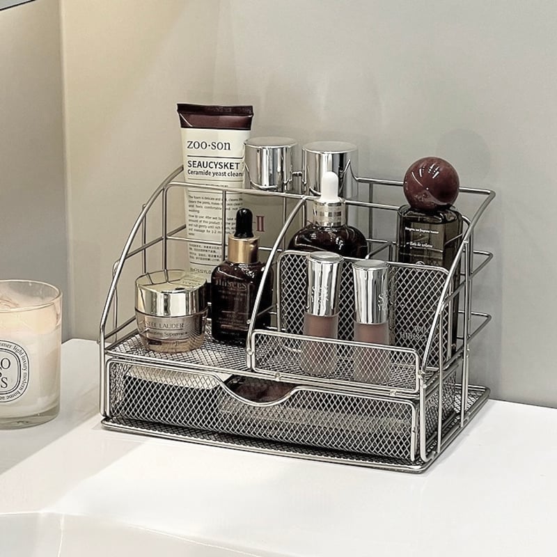 スチール メッシュ 引き出し コスメ 収納 マルチ ラック シルバー | 70PARK