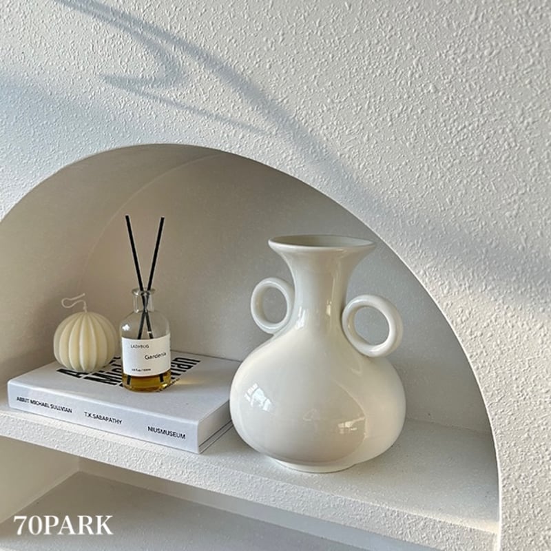 リング 持ち手 セラミック フラワーベース 全2種 花瓶 | 70PARK