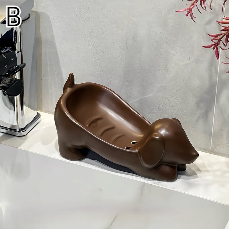 ダックスフンド モチーフ セラミック ソープディッシュ 全3色 石鹸置き