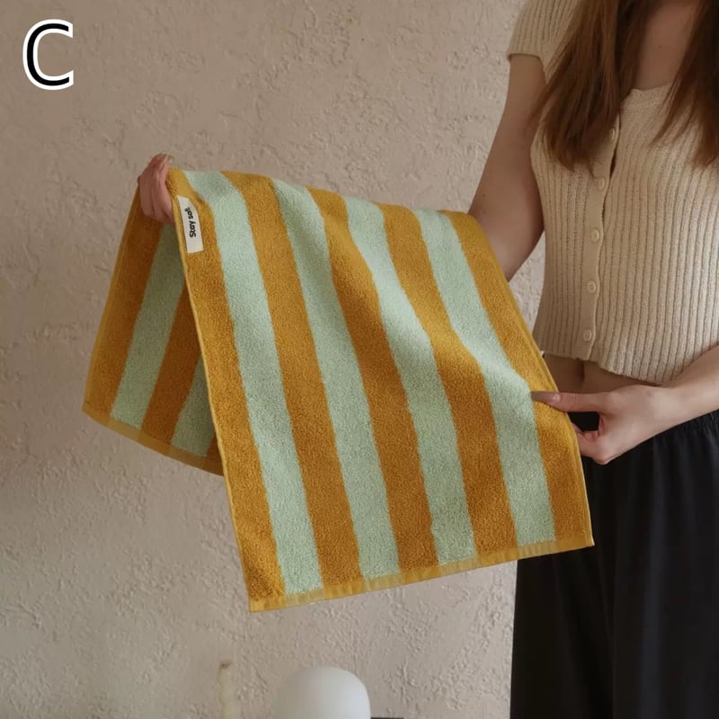 ワイド ストライプ カラフル フェイスタオル 全3色 綿 100% 吊り下げ