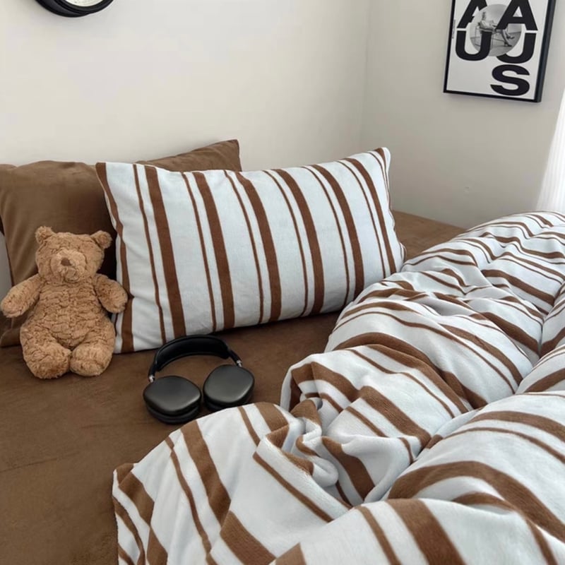 ブルー ブラウン マルチ ストライプ 冬用 布団カバーセット 全3種 | 70PARK