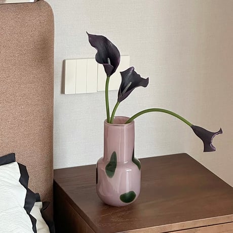 #グリーン ドット ピンク ガラス フラワーベース 花瓶