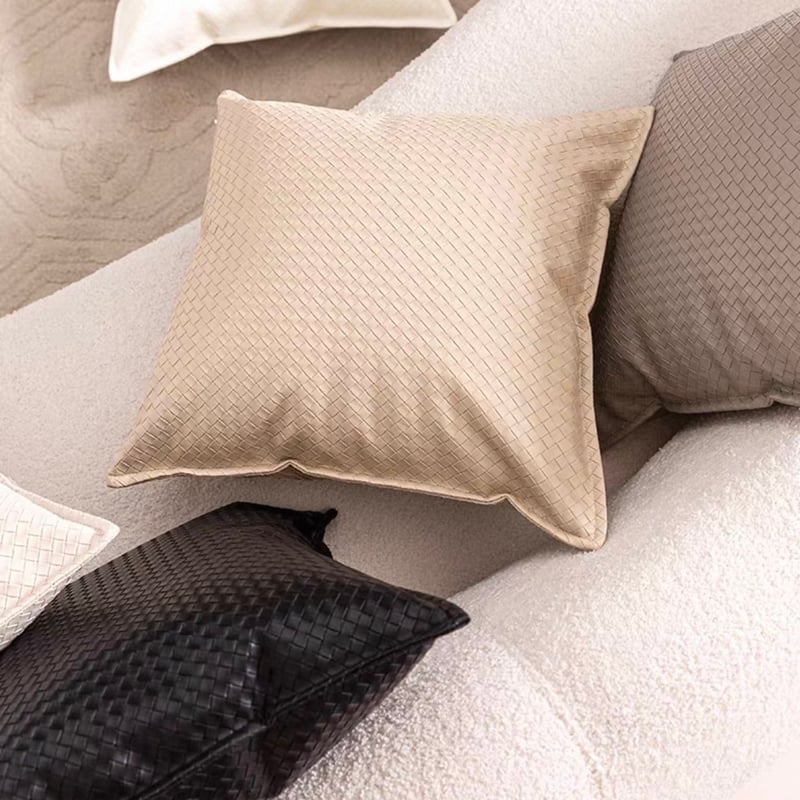 リッチ フェイクレザー 編み込み クッションカバー 全6色 45×45