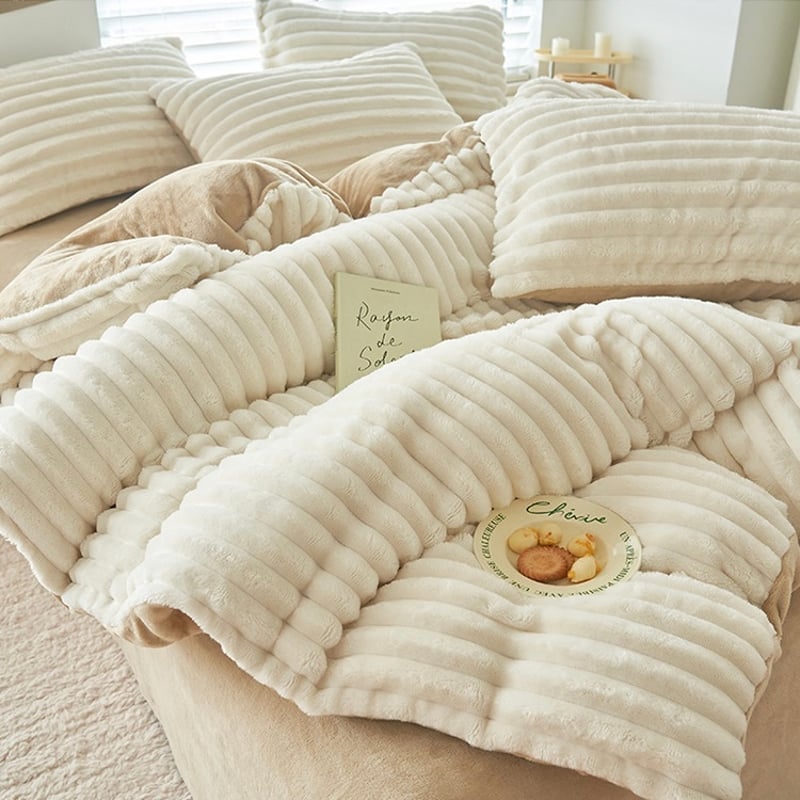 フェイクファー ストライプ ツートーン 冬用 布団カバーセット 全2