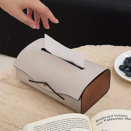#サイド ウッド フェイクレザー シンプル ティッシュケース 全3色