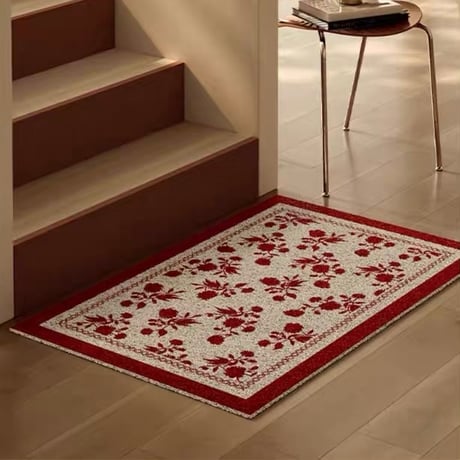 #レッド フラワー柄 玄関 マット 50×80 泥落としマット