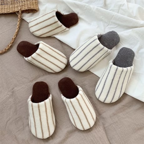 #ストライプ もこもこ シンプル ルームシューズ 全2色 4サイズ 室内 スリッパ
