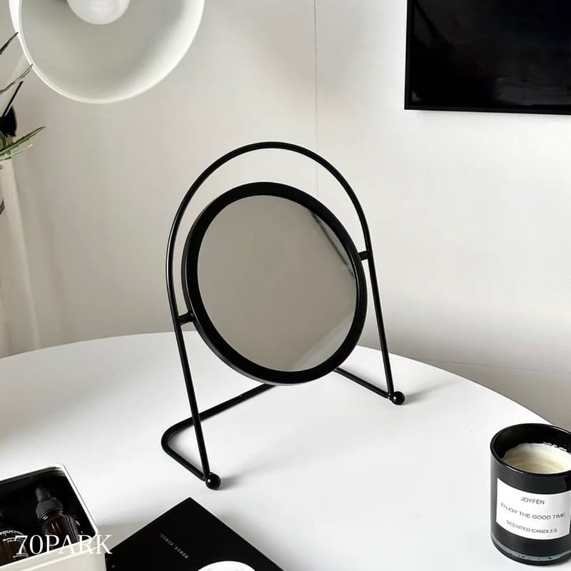 アイアンフレーム ラウンド 回転 ミラー 全2色 鏡 卓上 | 70PARK