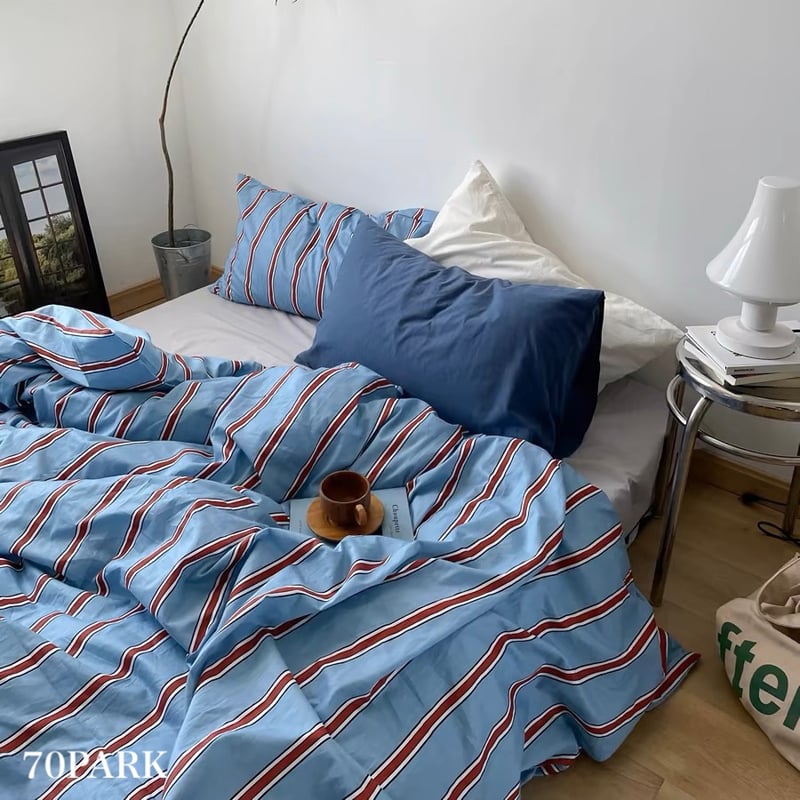 ブルー レッド ストライプ 布団カバーセット 全2種 ベッドカバー | 70PARK