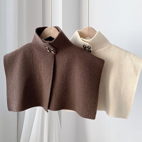 【即納】#ハイネック ボタン付き ニット ケープ 全4色 ショール