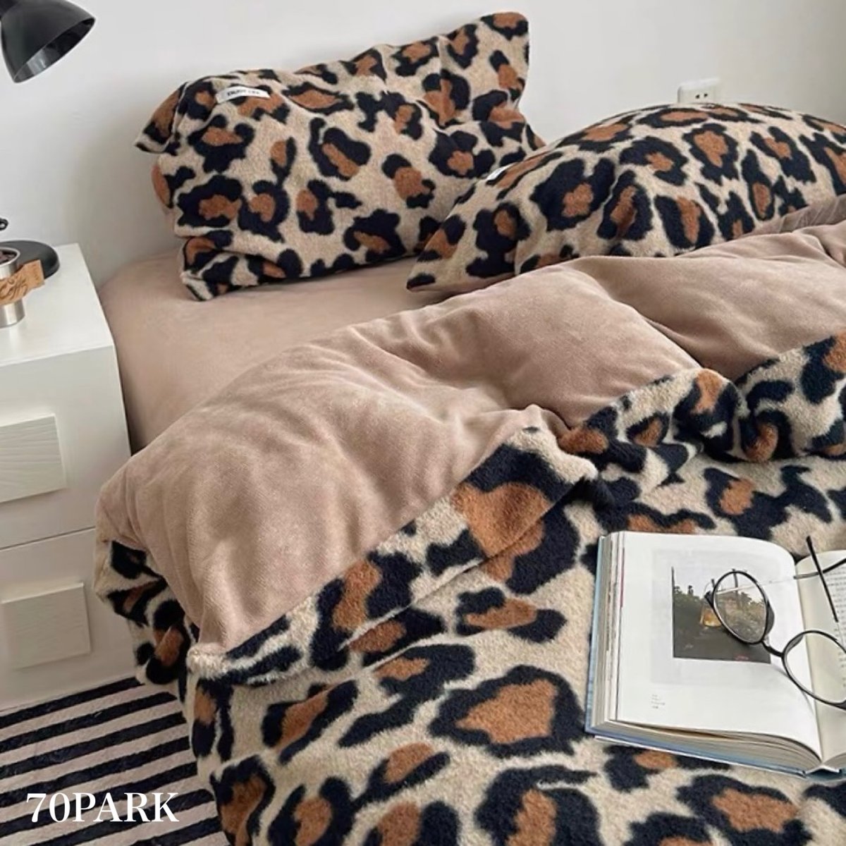 ブラウン レオパード柄 布団カバーセット 全2サイズ 冬用 厚手 ベッド