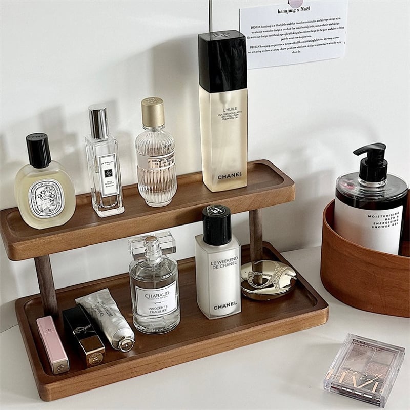 即納】#ウッド 二段 収納 ディスプレイ ラック 全2色 香水収納 | 70PARK