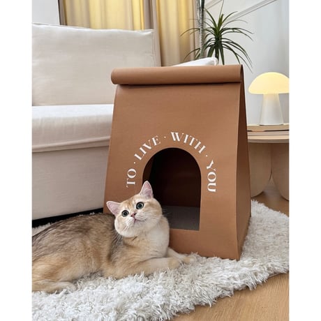 #ペーパーバッグ風 キャットハウス 全2色 猫ハウス 爪とぎ ハウス 折りたたみ