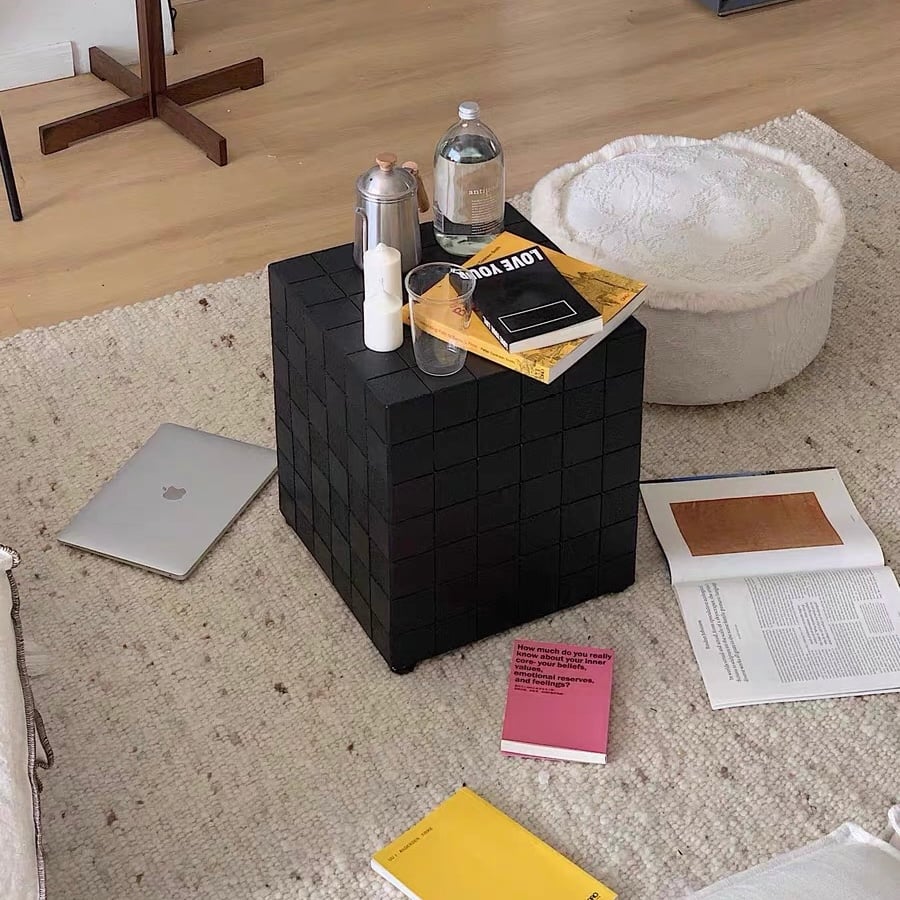 ブラック キューブ型 サイドテーブル ブロック タイル テーブル