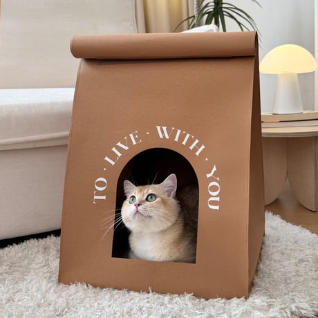 #ペーパーバッグ風 キャットハウス 全2色 猫ハウス 爪とぎ ハウス 折りたたみ