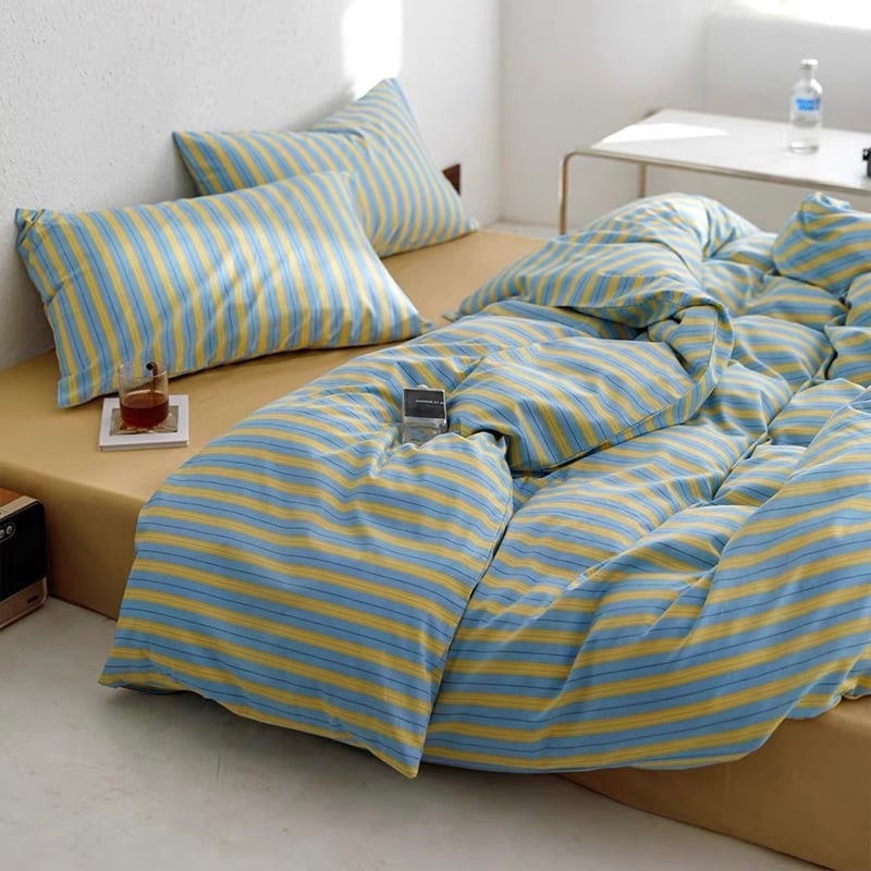 ブルー イエロー ストライプ 布団カバーセット 全2種 ベッドカバー