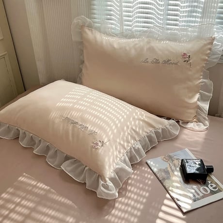 #ひんやり フラワー 刺繍 レース フリル 布団カバーセット 全2色 ベッドカバー 接触冷感