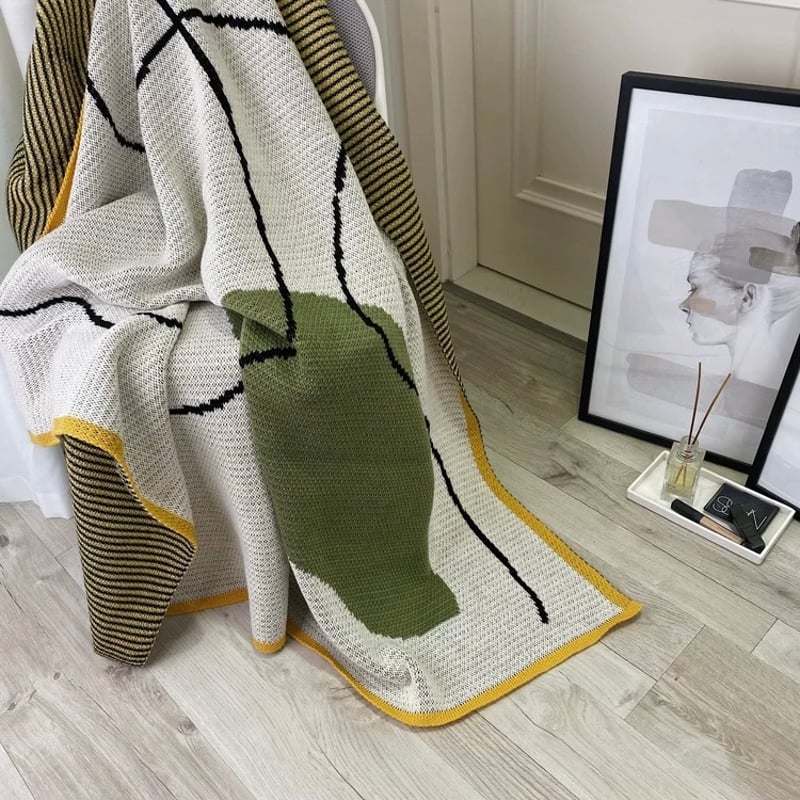 ニュアンス ウエーブ デザイン ニット ブランケット 120×160 膝掛け