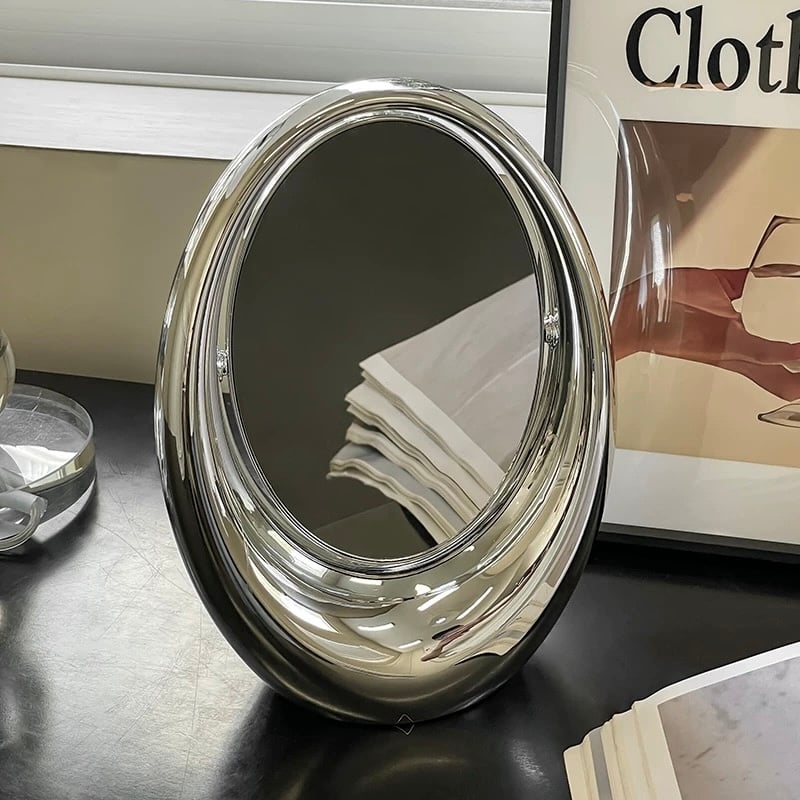シルバーオーバルミラー オーバル ぽってり フレーム 卓上 ミラー 全2色 鏡 シルバー | 70PARK