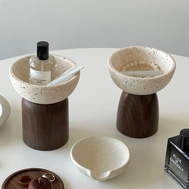 トラバーチン風 ウッドスタンド アクセサリー トレイ 全2種 アロマ