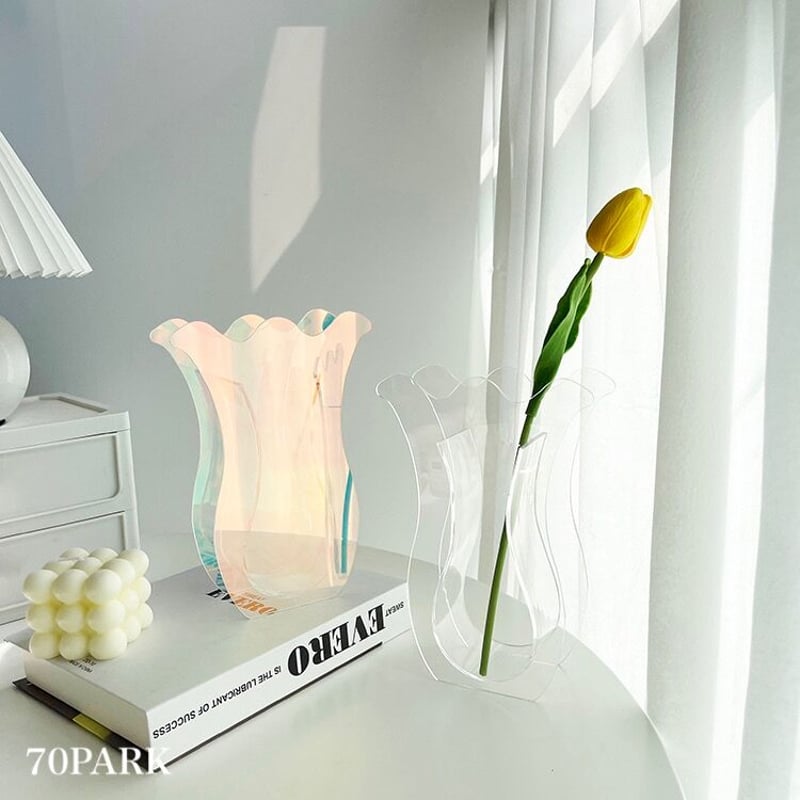 チューリップ型 アクリル クリア フラワーベース 全4色 花瓶 | 70PARK