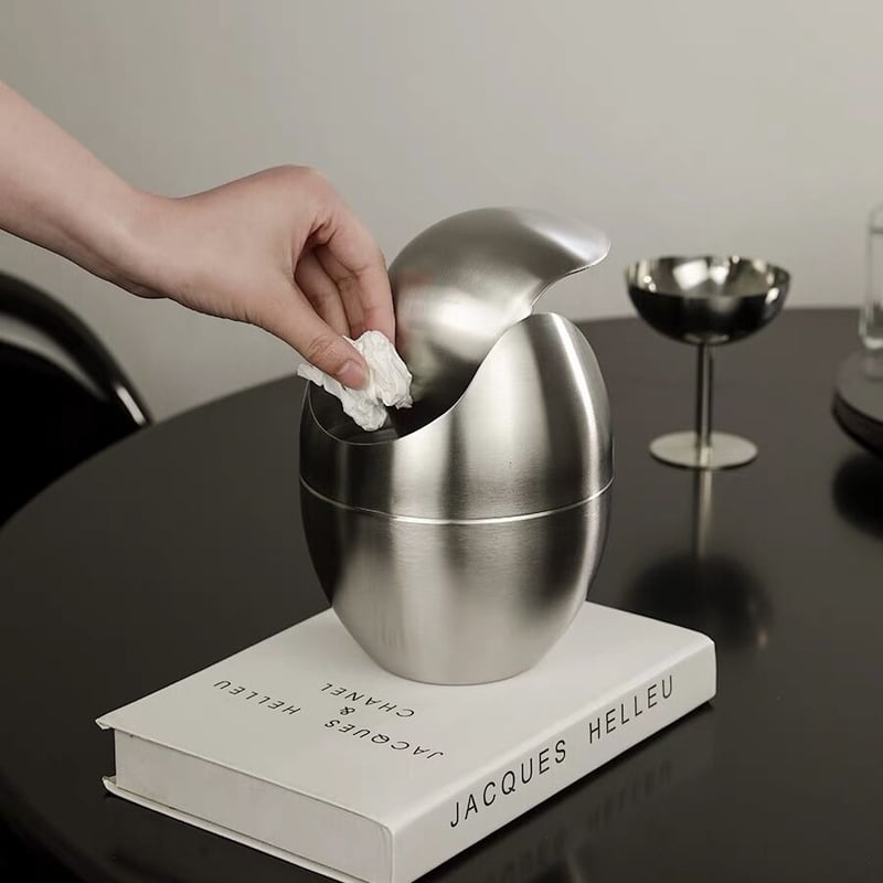 ステンレス たまご型 卓上 蓋付き ダストボックス | 70PARK