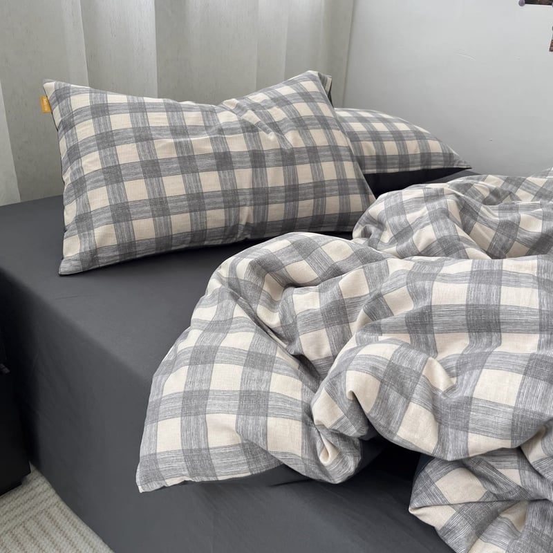 グレー ワイド チェック柄 布団カバーセット 全2サイズ オールシーズン