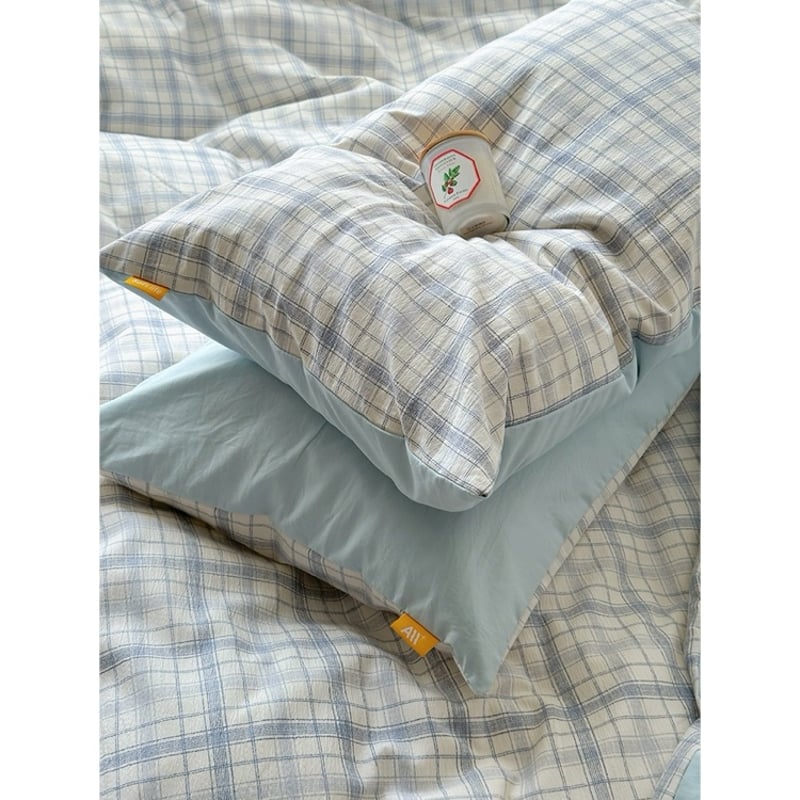 スカイブルー チェック柄 布団カバーセット 全2サイズ オール